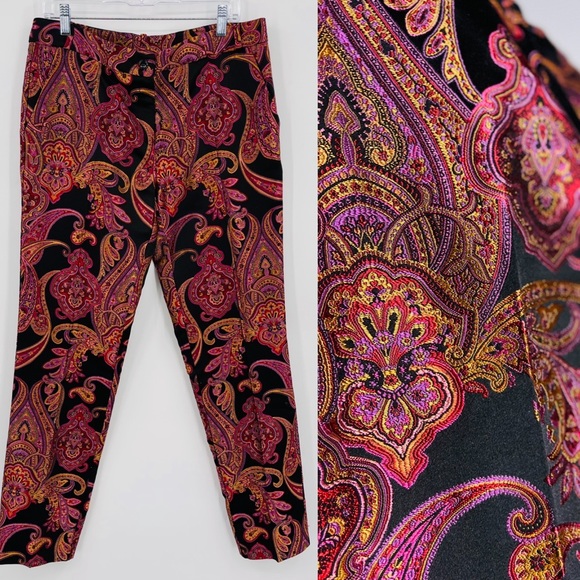 Beautifully Embroidered Pants made in Italy by Pamela Milano Jacquard Paisley - Picture 1 of 10